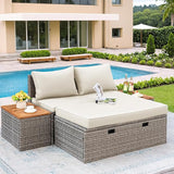 Flamaker Outdoor Rattan Daybed with 2 Side Tables, Multifunctional Wicker Patio Sofa with Storage Ottoman, Cushions - Photo 5