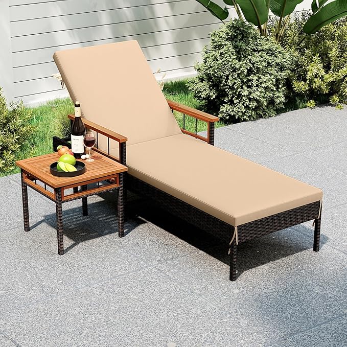 Tangkula Lounge Chair Outdoor with Side Table - Photo 2