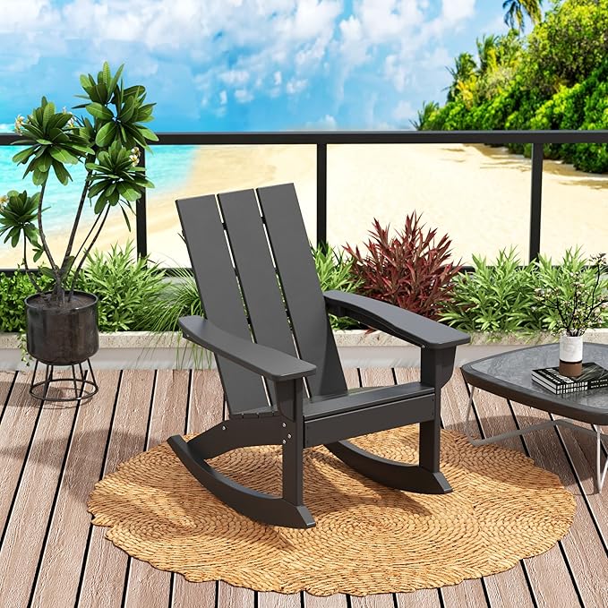 WO WESTIN OUTDOOR HDPE Shoreside Modern Rocking Poly Adirondack Chair,Gray