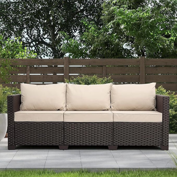 Valita Patio Furniture 3-seat Sofa Brown Wicker Outdoor Furniture Outdoor Couch Deep Seat High Backrest Waterproof - Photo 1