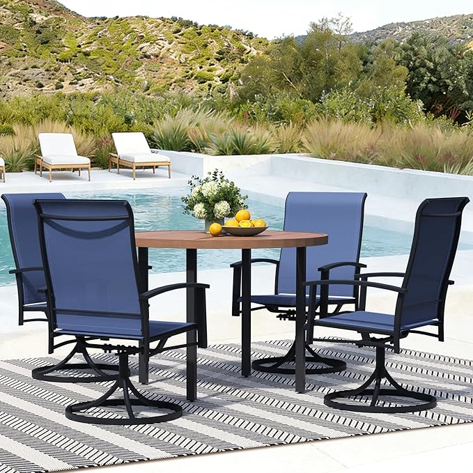 All-Weather 42" Round Outdoor Patio Table for 4, Metal Walnut Dining Table with Adjustable Umbrella Hole, Garden - Photo 6