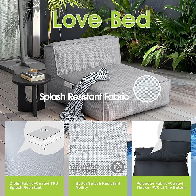 Dineli Outdoor Bean Bed Loveseat Large Bean Bag Chair for Adults Outdoor Sofa Couch Outside Chaise Lounge Chair Foam - Photo 5