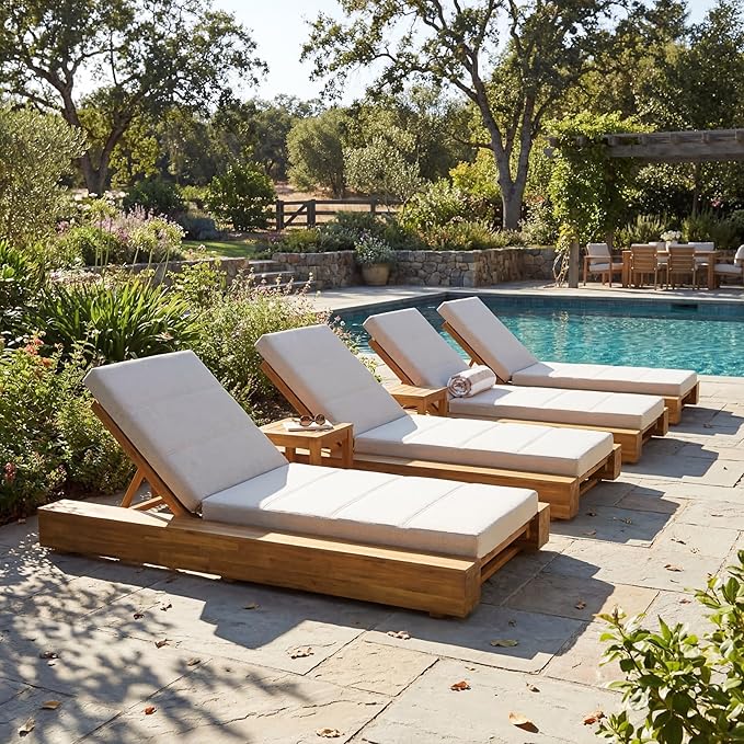 Christopher Knight Home Tory Acacia Wood Chaise Lounge Chair Outdoor Set of 4, Poolside Sun Lounger Recliner - Photo 1
