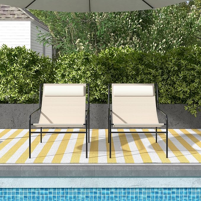 Giantex Patio Sling Lounge Chair, Modern Sling Accent Chair with Removable Headrest Pillow, Heavy-Duty Metal Frame - Photo 7