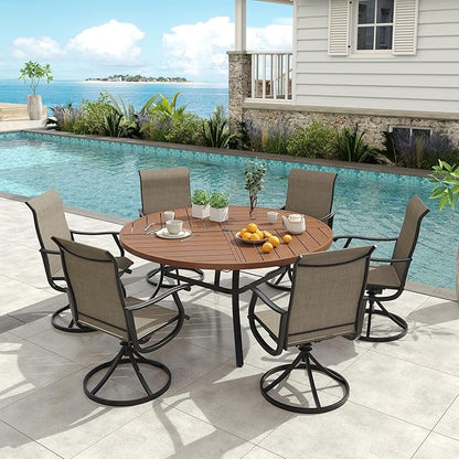 VICLLAX 50" Round Patio Dining Table for 6, All Weather Metal Outdoor Table with 1.57" Umbrella Hole and Surdy Frame for Garden Lawn Deck, Walnut