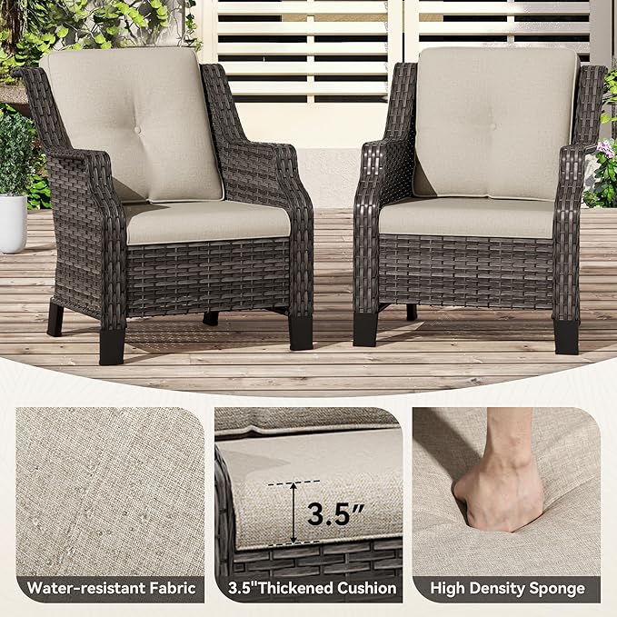 Patio Wicker Chairs Set of 2, Outdoor PE Conversation Bistro Chair Set with Cushions for Garden, Backyard - Photo 3