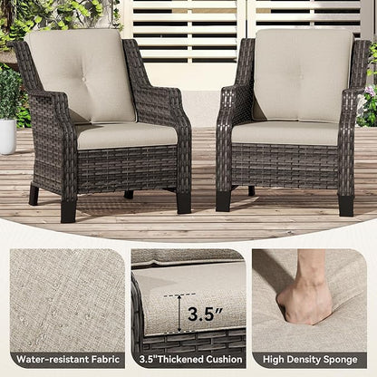 Patio Wicker Chairs Set of 2, Outdoor PE Conversation Bistro Chair Set with Cushions for Garden, Backyard, Balcony and Deck