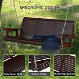Real Relax Front Porch Swing, Wooden Upgraded 3 Person Seat Bench Swing Hanging Chair with Cup Holders - Photo 2