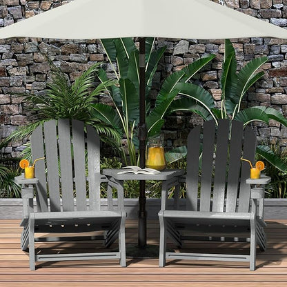 WestinTrends Azura Outdoor HDPE Adirondack Chairs with Connecting Table Tray (Set of 2), Gray