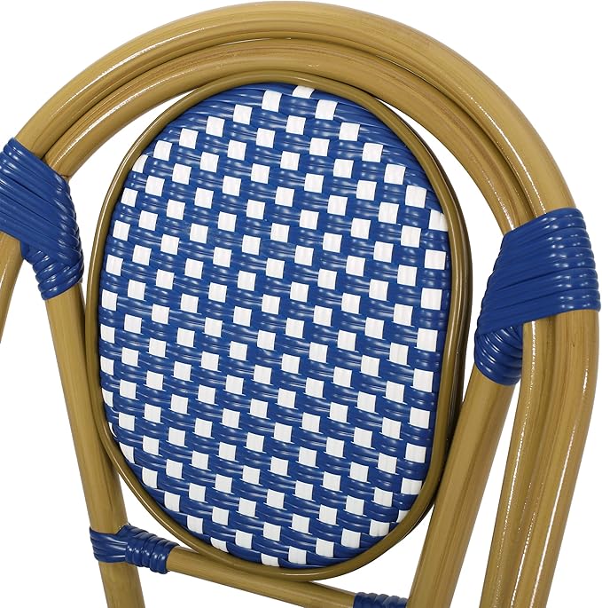 Christopher Knight Home Gwendolyn Outdoor French Bistro Chairs (Set of 4), Blue + White + Bamboo Print Finish - Photo 7