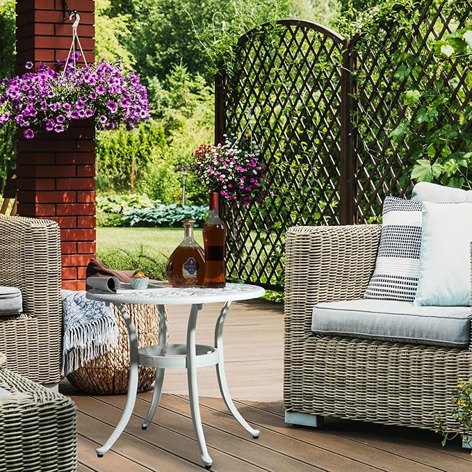 Cast Aluminum Round Table with 2 inch Umbrella Hole, Outdoor Patio End Side Table - Photo 2