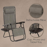 Lavish Home Zero Gravity Lounge Chairs- Set of 2- Gray Folding Anti-Gravity Recliners- Side Table - Photo 7