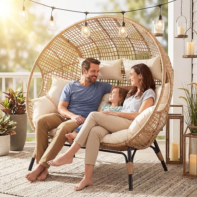 NICESOUL® Double Egg Chair Indoor Outdoor Stationary Oversized 6.5" Thick Padded Cushions - Photo 4