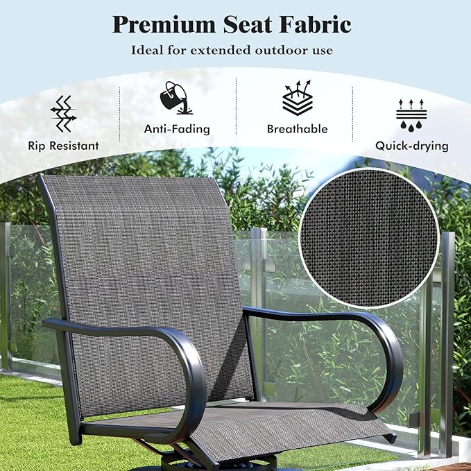 Tangkula Outdoor Swivel Bar Stools Set of 2, Bar Height Tall Patio Chairs with Armrests & High Back - Photo 5