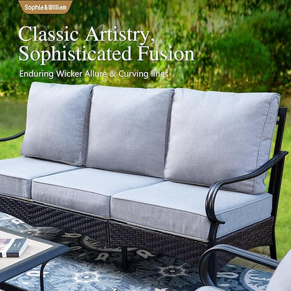 Sophia & William Patio Furniture Set, 5 Piece Metal Outdoor Conversation Set with 3-Seater Outdoor Couch, 2 Swivel Chairs, 1 Loveseat,1 Coffee Table for Outdoor Seating, Backyard, Porch(Grey)