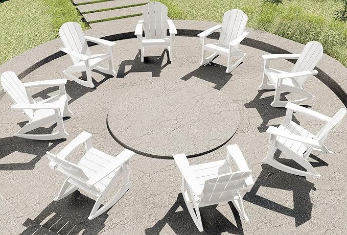 SERWALL Outdoor Adirondack Rocking Chairs of 8, All-Weather HDPE Adirondack Rocker Chair, Front Porch Rocker Chairs for Patio Lawn Porch Deck, White