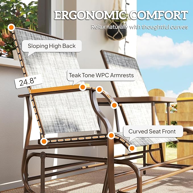 Outsunny 2 Person Outdoor Glider Bench, Patio Swing Glider Chair Loveseat with Breathable Mesh, Table - Photo 7