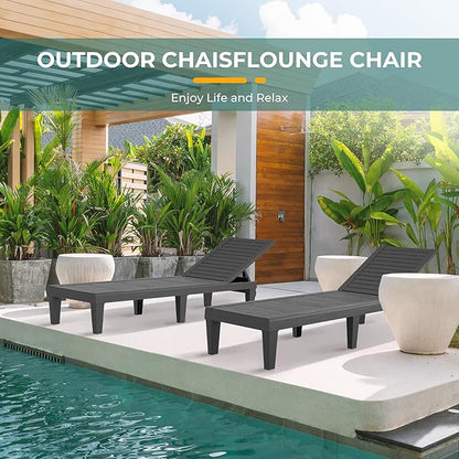 2 Patio Lounge Chair,Resin Outdoor Chaise Lounge with Waterproof Design & Lightweight Frame,Premium Outdoor Lounge Chairs for Backyard, Poolside, Garden