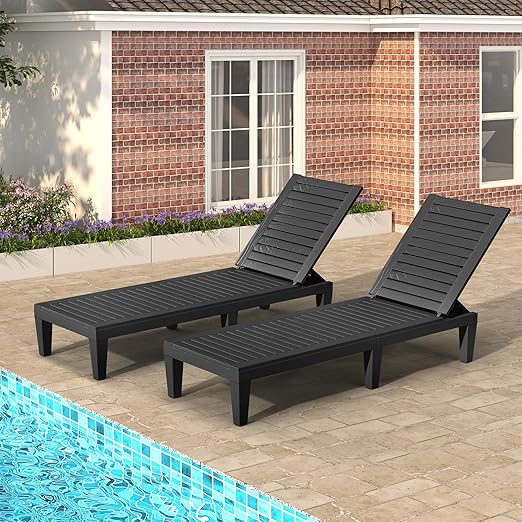 YITAHOME Patio Lounge Chair Set of 2, Outdoor Chaise Lounge with 5-Position Backrest, 265lbs Weight Capacity for Backyard, Poolside, Waterproof & Easy Assembly (Black)