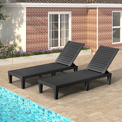 YITAHOME Patio Lounge Chair Set of 2, Outdoor Chaise Lounge with 5-Position Backrest, 265lbs Weight Capacity for Backyard, Poolside, Waterproof & Easy Assembly (Black)
