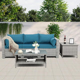 WAROOM Outdoor Couch 3 Seater Wicker Patio Sofa Grey Rattan Balcony Furniture Deep Seat Porch Seating - Photo 5