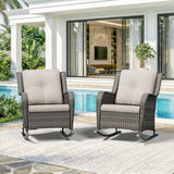 Patio Rocking Chairs Set of 2, Outdoor Wicker Patio Furniture Set 2 Pieces with Thickened Olefin Cushions - Photo 8
