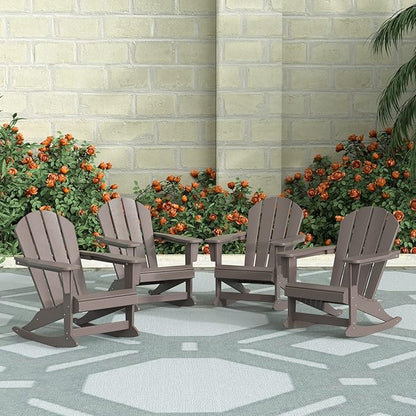 WestinTrends Malibu Outdoor Patio Porch Rocking Adirondack Chair (Set of 4), Dark Brown
