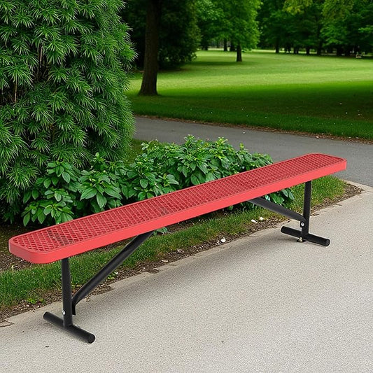 8 Feet Outdoor Steel Bench, Red Heavy Duty Metal Park Bench for Outside, Weatherproof Dock Bench, 96" L Commercial Benches Mesh Bench for Shopping Mall, Store, Lawn, Park, Patio, Deck, Garden