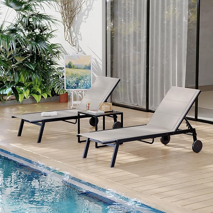 Outdoor Chaise Lounge Set, 3 Piece Patio Chaise Lounge Chairs with Side Table - Photo 7