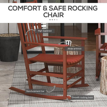 Outsunny Outdoor Rocking Chair Set of 2, Patio Rocking Chair with Smooth Curves, High Density Wooden Rockers for Lawn Garden Porch, Supports Up to 350lbs, Wine Red