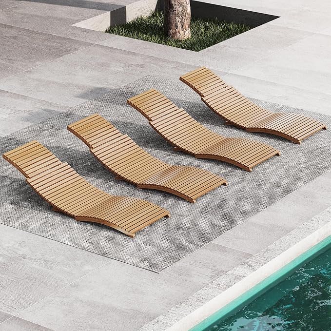 Tangkula Patio Folding Wooden Lounge Chair, Teak Wood Pool Chair with Slatted Seat, Outdoor Portable Low-Profile Sun Lounger for Poolside, Backyard, Porch, Beach (1)