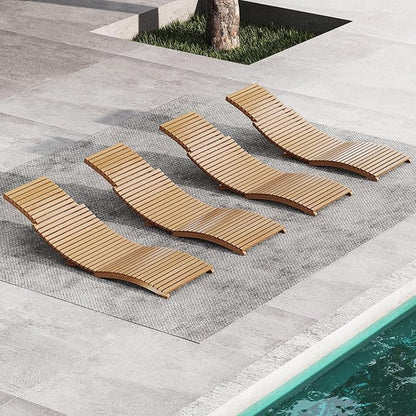 Tangkula Patio Folding Wooden Lounge Chairs, Teak Wood Pool Chairs with Slatted Seat, Outdoor Portable Low-Profile Sun Lounger for Poolside, Backyard, Porch, Beach (2)