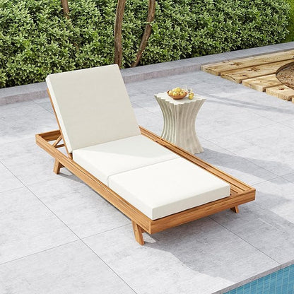 Christopher Knight Home Kayes Acacia Wood Chaise Lounge with 4'' Triple Folds Cushion, Outdoor 79'' Patio Recliner Chair with 4-Position Adjustable Backrest, Sun Lounger for Backyard, Teak+Cream
