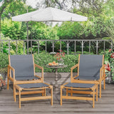 Greesum 4 Piece Furniture Outdoor Acacia Wood Chair with Ottoman for Porch, Balcony, Deck, Patio, Backyard, Gray - Photo 4