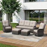 5 Piece Outdoor Wicker Patio Furniture Set, Outdoor Swivel Rocker Patio Chairs Set with Thickened Olefin Cushions - Photo 1