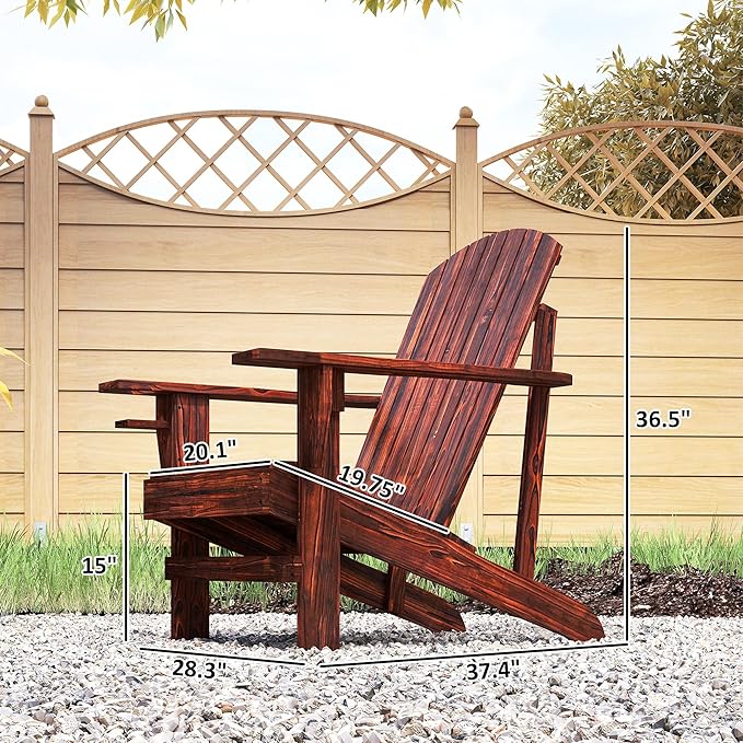 Outsunny Wooden Adirondack Chair, Outdoor Patio Lawn Chair with Cup Holder, Weather Resistant Lawn Furniture, Classic Lounge for Deck, Garden, Backyard, Fire Pit, Brown