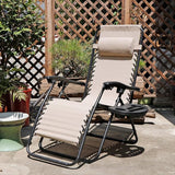 SUPER DEAL Zero Gravity Chair Set of 2 Folding Anti Gravity Recliner Outdoor Patio Beach Lounger Chair with Side Cup - Photo 2