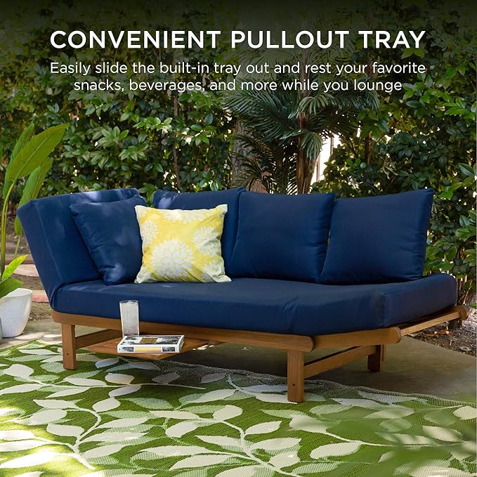 Best Choice Products Outdoor Convertible Acacia Wood Futon Sofa Furniture for Patio, Balcony, Poolside - Photo 7