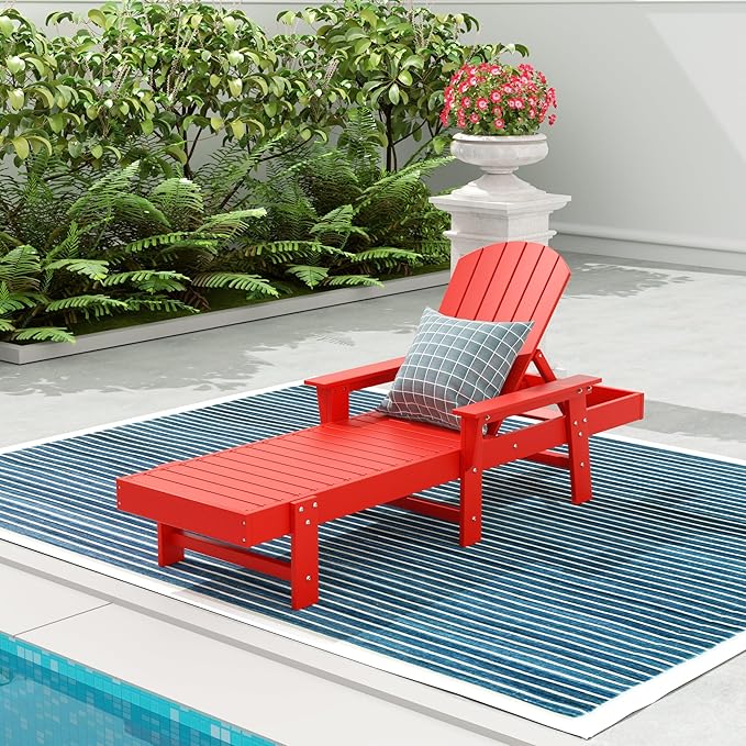WestinTrends Dylan HDPE Outdoor Patio Poly Adirondack Reclining Chaise Lounge with Arms, Red