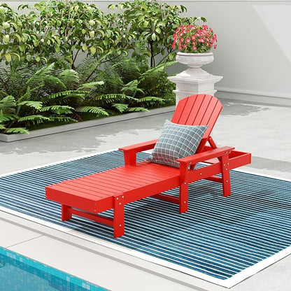WestinTrends Dylan HDPE Outdoor Patio Poly Adirondack Reclining Chaise Lounge with Arms, Red