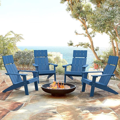 LUE BONA Modern Adirondack Chairs Set of 4, Navy Blue Plastic Adirondack Chair, High Back Poly Adirondack Fire Pit Chairs Weather Resistant, Patio Outdoor Chairs for Porch, Deck, Pool, Garden, 330LBS
