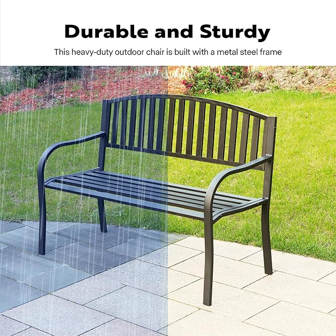 VIVOHOME 50 Inch Outdoor Garden Bench Cast Iron Metal Frame Patio Park Benches for Porch Yard Lawn