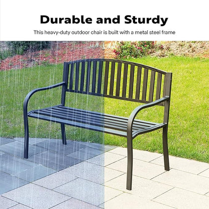 VIVOHOME 50 Inch Outdoor Garden Bench Cast Iron Metal Frame Patio Park Benches for Porch Yard Lawn