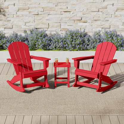WO WESTIN OUTDOOR HDPE Laguna Outdoor Poly Adirondack Chair with Side Table, Red