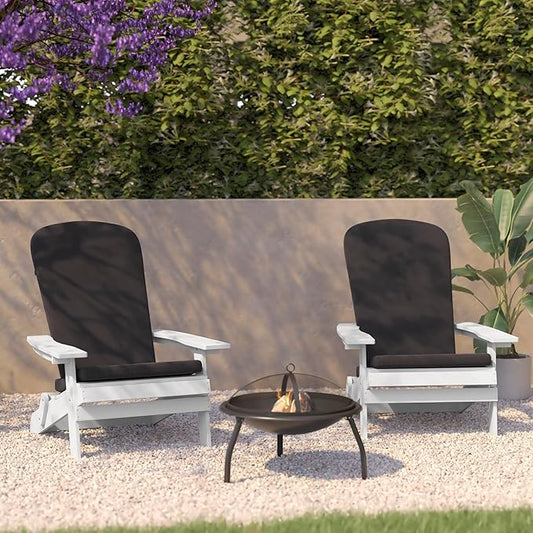 Flash Furniture Charlestown Folding Adirondack Chairs Poly Resin Frame-All-Weather Cushions-Indoor/Outdoor Use, Set of 2, White/Gray