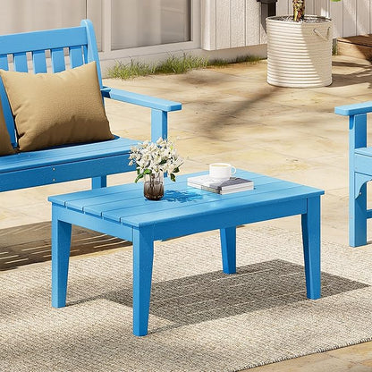 Costaelm Adirondack Outdoor Coffee Table, HDPE Drink Table Weather Resistant, Patio Porch Accent Balcony Table Outdoor End Table for Pool, Seaside, Backyard, Pacific Blue