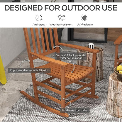Outsunny Outdoor Rocking Chair Set of 2, Patio Rocking Chair with Smooth Curves, High Density Wooden Rockers for Lawn Garden Porch, Supports Up to 350lbs, Teak