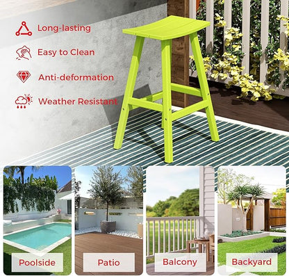 Costaelm All-Weather Bar Stools Set of 3, 29" Height Outdoor Bar Stools, Adirondack Poly Patio Bar Stool for Patio, Deck, Kitchen Counter and Garden, Lime