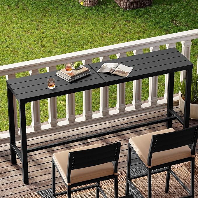 Crestlive Products Outdoor Bar Table, 63'' Rectangle Patio Counter Height Table High Pub Table with Waterproof Top and Sturdy Metal Frame for Balcony, Bistro, Garden, Backyard, Hot Tub (Black)