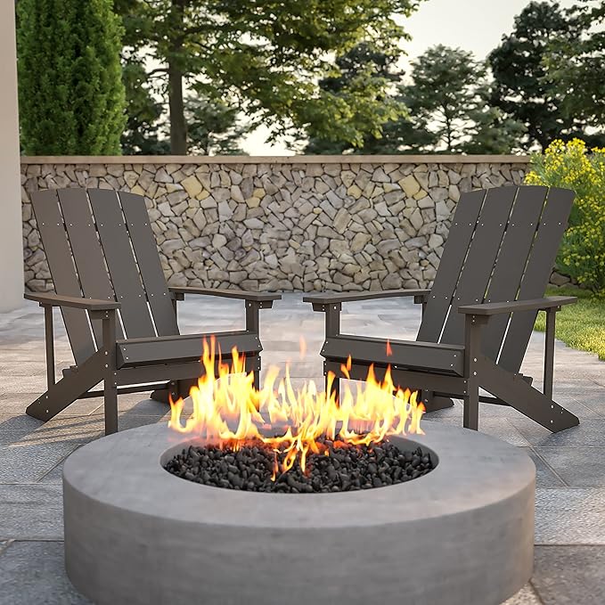 Flash Furniture Charlestown Poly Resin Adirondack Chair - Gray - All Weather - Indoor/Outdoor - Set of 2 - Photo 2